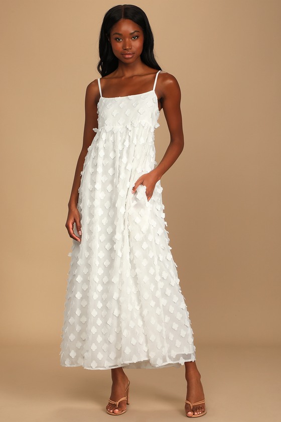 White Floral Applique Dress - 3d Floral ...